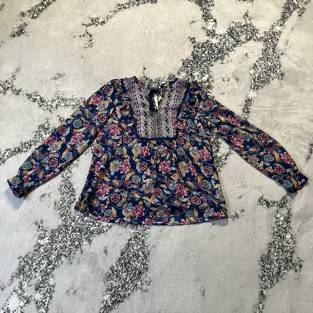 Vintage America Blouse Womens Sz S‎ Julianna Floral Ruffle Tassel Peasant